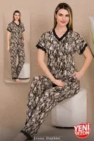 Dantelli Üst Düğmeli Kısa Kollu Pijama Takımı Lady 12481 Yeşil