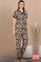 Dantelli Üst Düğmeli Kısa Kollu Pijama Takımı Lady 12481 Yeşil farklı açı