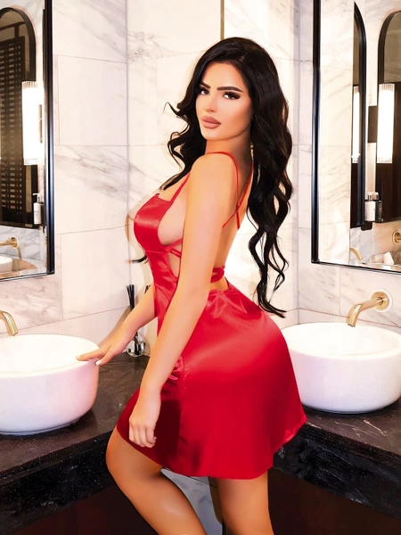 Dekolteli Kırmızı Fantezi Gecelik Pink Night 3834