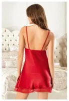 Derin Yırtmaçlı İnce Askılı Kısa Saten Gecelik Miss Laris 2129 Kırmızı detay görünüm