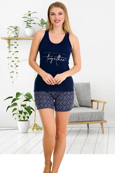Desenli Kalın Askılı Şortlu Kadın Pijama Takımı Lady 7715