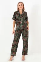 Desenli Kısa Kollu Kadın Pijama Takım DoReMi 002-000093 Yeşil detay görünüm