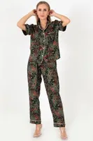 Desenli Kısa Kollu Kadın Pijama Takım DoReMi 002-000093 Yeşil görsel 5