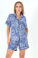 Desenli Kısa Kollu Kadın Şortlu Pijama Takım DoReMi 002-000096 Mavi detay görünüm