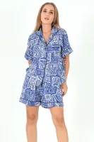 Desenli Kısa Kollu Kadın Şortlu Pijama Takım DoReMi 002-000096 Mavi görsel 5