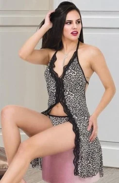 İzabel Desenli Siyah Tunik Fantezi Gecelik İzabel T-1007 - Alternatif Görünüm