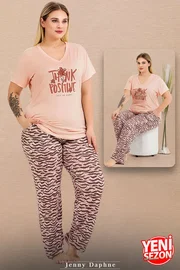 Lady Desenli V Yaka Kısa Kollu Büyük Beden Pijama Takımı Lady 11003