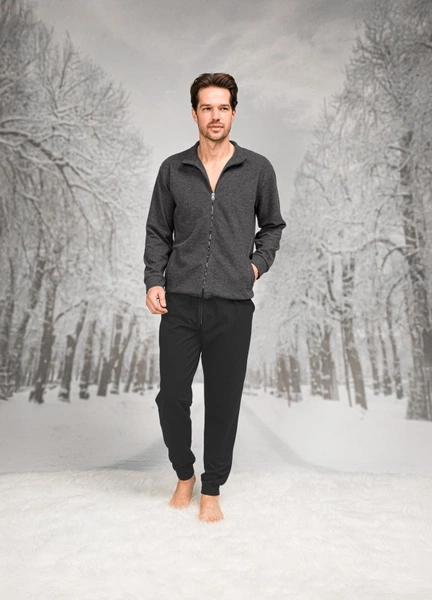 Dokuma Önden Fermuarlı Cepli Uzun Kollu Erkek Pijama Takım Doreanse 26K4598