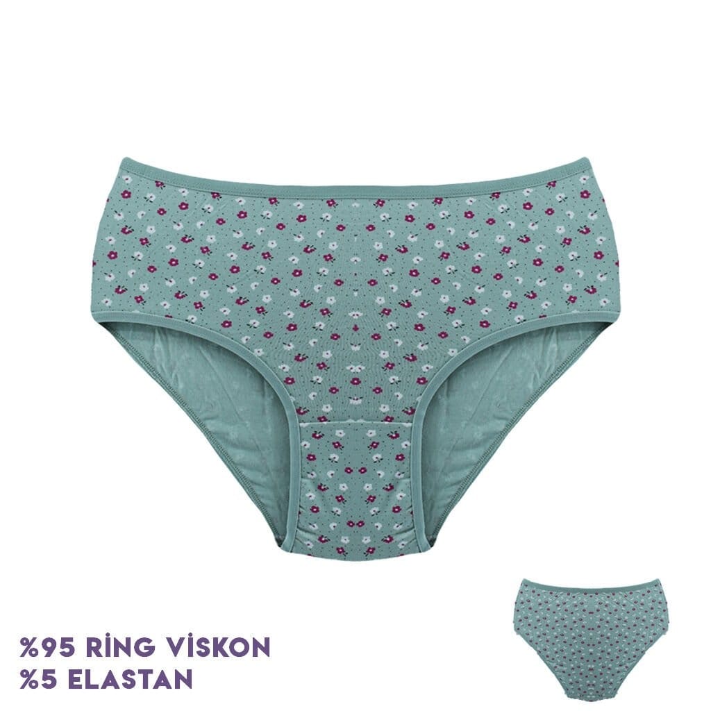Çiçek Desenli Viscon Kadın Bikini Külot Yeşil 12'li Dondeza 364-7