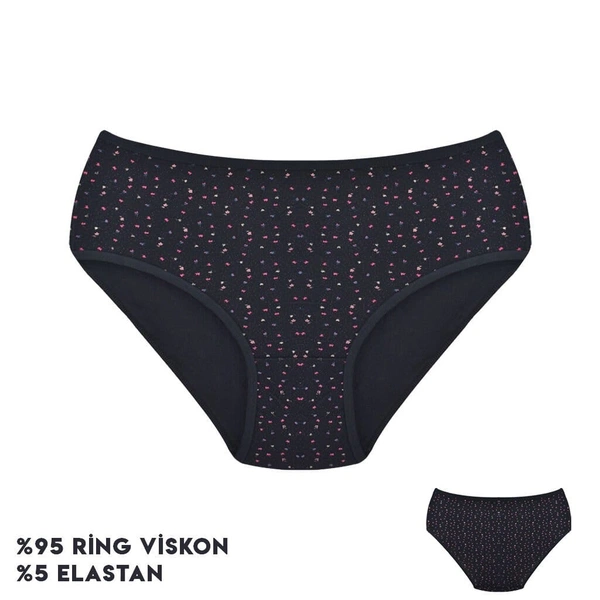 Siyah Desenli Viscon Kadın Bikini Külot 12'li Dondeza 364-9