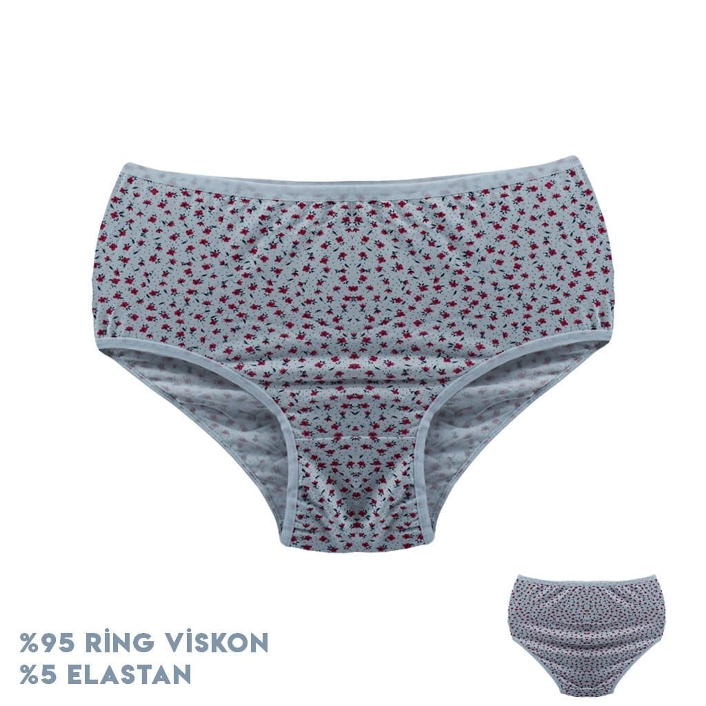 İnce Çiçek Desenli Viscon Kadın Bikini Külot 12'li Dondeza 664-5