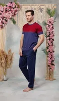 Doreanse Erkek Lacivert Kırmızı Baskılı Bisiklet Yaka T-Shirt Pijama Takımı 25Y4560 Lacivert