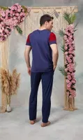 Doreanse Erkek Lacivert Kırmızı Baskılı Bisiklet Yaka T-Shirt Pijama Takımı 25Y4560 Lacivert detay görünüm