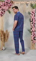 Doreanse Erkek Mavi Kırmızı Ekose Desenli Gömlek T-Shirt Pijama Takımı 25Y4579 detay görünüm
