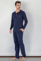 2Li Erkek Soft Doğal Pamuk Pijama Takımı DoReMi 002-000008 Lacivert detay görünüm
