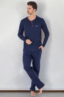 2Li Erkek Soft Doğal Pamuk Pijama Takımı DoReMi 002-000008 Lacivert farklı açı
