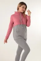 Spor Bayan Dik Yaka Sweat Doremi 002-000740 Gri-Pembe detay görünüm