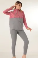 Spor Bayan Dik Yaka Sweat Doremi 002-000740 Gri-Pembe farklı açı