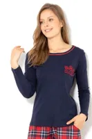 Yuvarlak Yaka Uzun Kollu Kadın Pijama Üstü Doremi 002-000783 Lacivert detay görünüm