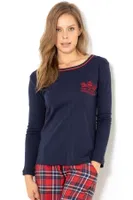 Yuvarlak Yaka Uzun Kollu Kadın Pijama Üstü Doremi 002-000783 Lacivert farklı açı