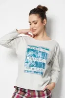 Önü Yazılı Uzun Kollu Pijama Üstü Doremi 002-000854 Gri Melanj detay görünüm