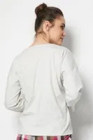 Önü Yazılı Uzun Kollu Pijama Üstü Doremi 002-000854 Gri Melanj farklı açı