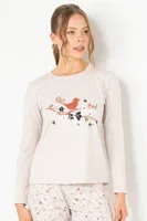 Kuşlu Kadın Pijama Üstü Doremi 002-001024 Bej