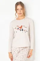 Kuşlu Kadın Pijama Üstü Doremi 002-001024 Bej detay görünüm