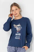 Geyik Desenli Uzun Kollu Kadın Pijama Üstü Doremi 002-001082 Lacivert