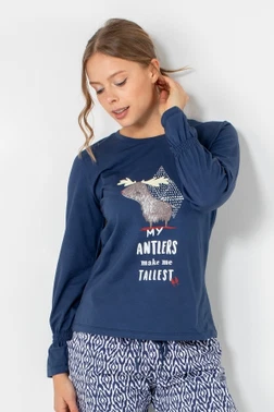 Geyik Desenli Uzun Kollu Kadın Pijama Üstü Doremi 002-001082 - Alternatif Görünüm