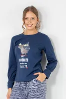 Geyik Desenli Uzun Kollu Kadın Pijama Üstü Doremi 002-001082 Lacivert farklı açı