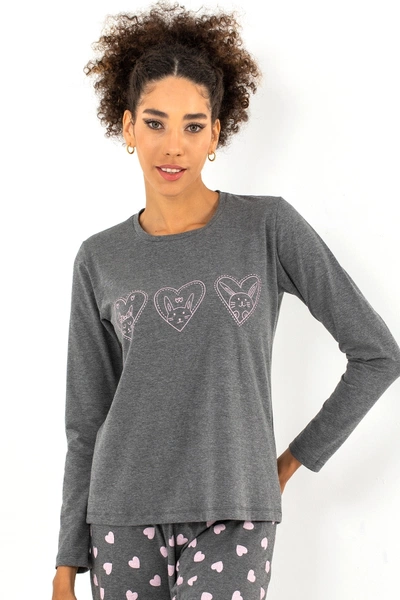 Tavşanlı Kalpli Kadın Pijama Üstü Doremi 002-001087
