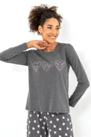 Tavşanlı Kalpli Kadın Pijama Üstü Doremi 002-001087 Antrasit detay görünüm