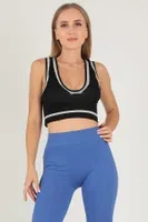 DoReMi Seamless Crop Renk Bloklu Spor Bluz 002-T15398 Siyah görsel 4