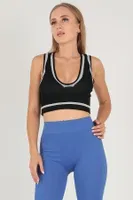 DoReMi Seamless Crop Renk Bloklu Spor Bluz 002-T15398 Siyah görsel 5