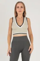 DoReMi Seamless Crop Renk Bloklu Spor Bluz 002-T15398 Haki görsel 10