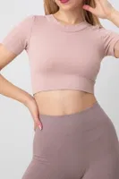 Seamless Fitilli Spor Crop Tişört DoReMi 002-000162 Gül Kurusu detay görünüm