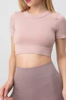 Seamless Fitilli Spor Crop Tişört DoReMi 002-000162 Gül Kurusu görsel 4