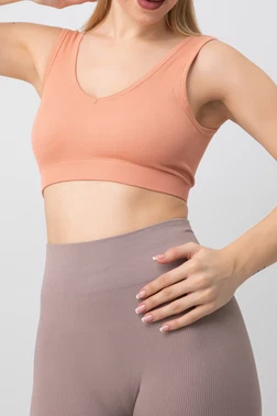 DOREMI Seamless V Yaka Ripli Kalın Askılı Spor Sütyen DoReMi 002-000168 - Alternatif Görünüm