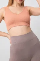 Seamless V Yaka Ripli Kalın Askılı Spor Sütyen DoReMi 002-000168 Somon görsel 4