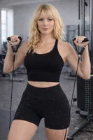 Yüksek Bel Asit Yıkamalı Kısa Spor Tayt DoReMi 002-016413 Siyah detay görünüm