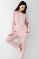 Düğme Yakalı Uzun Kollu Pembe Desenli Kadın Pijama Takımı Pierre Cardin PC9080-S Pembe