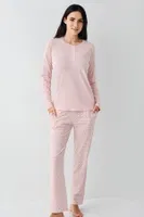 Düğme Yakalı Uzun Kollu Pembe Desenli Kadın Pijama Takımı Pierre Cardin PC9080-S Pembe detay görünüm