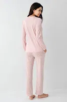 Düğme Yakalı Uzun Kollu Pembe Desenli Kadın Pijama Takımı Pierre Cardin PC9080-S Pembe görsel 4