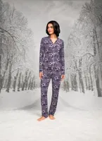 Çiçekli Gömlek Yaka Uzun Kollu Biyeli Kadın Pijama Takım Doreanse 26K4107