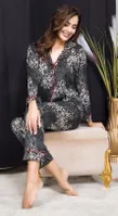 Düğmeli Siyah Desenli Yeni Sezon Şeritli Gömlek Pijama Takım İzabel DP-4009 Siyah