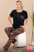 Düğmeli Yaka Desenli Kısa Kollu Kadın Pijama Takımı Lady 12671  Siyah farklı açı