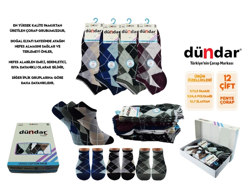 Penye Dikişsiz Yıkamalı Kokulu Kadın Patik Çorap 12'li Dündar 4308-16
