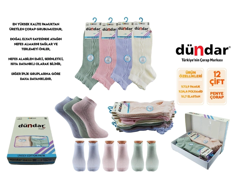 Yıkamalı Kokulu Dikişsiz Kadın Penye Patik Çorap 12'li Dündar 4308-20