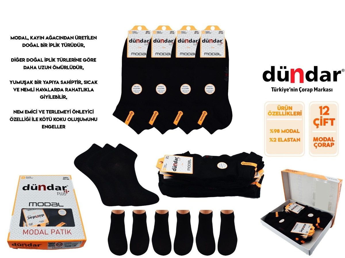 Modal Dikişsiz Yıkamalı Kokulu Erkek Summer Patik 12'li Dündar 6838